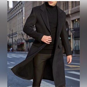 Casual Trench Coat Slim Fit Notched Collar Long Jacket